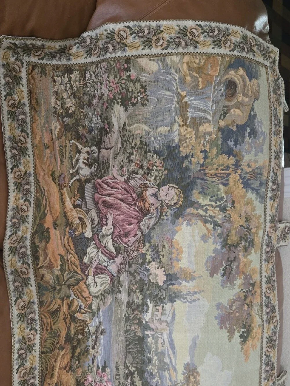 Vintage Tapestry Wall Hanging in Pink, Green and Blue